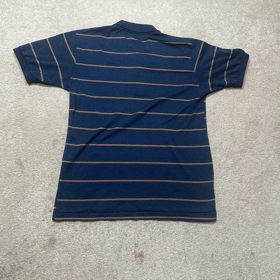 Camisa polo masculina listrada azul pequena anos 80 aparência livre de chemise - Imagem 2 de 4