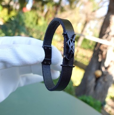 YVES SAINT LAURENT BRACELET logo black 19cm unisex leather opyum
