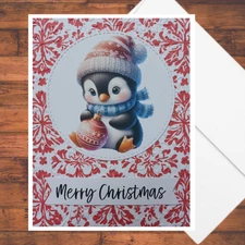 6 Christmas Penguins Embossed Die Cut DIY Handmade Holiday Card Kit w/Envelopes