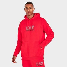 Emporio Armani Men's EA7 Logo Series Pullover Hoodie in Red/Red