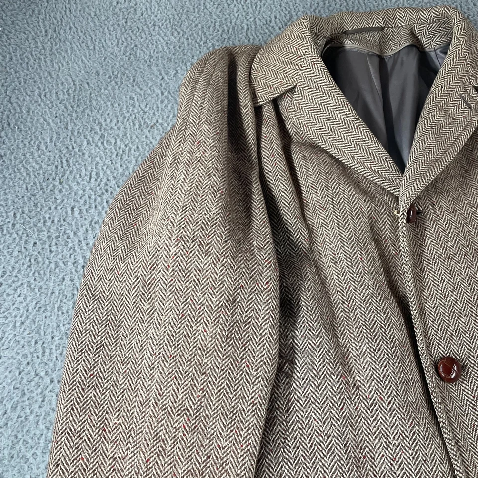 Gabardina escocesa vintage Harris Tweed para hombre marrón lana espiga años 60 RARA Foto 2 de 4