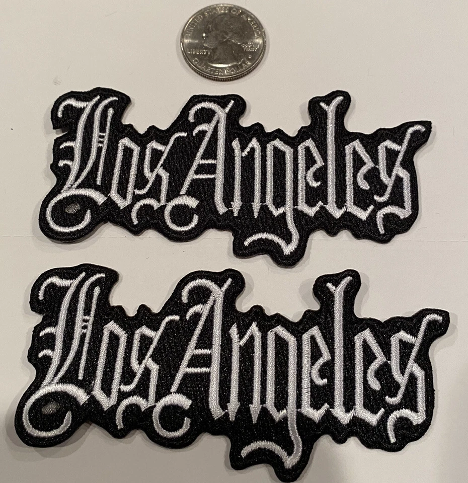 (2)- LOS ANGELES~PLANCHA BORDADA EN PARCHES.  (Blanco) 4"x 2"" ¡Hermoso! Foto 4 de 4