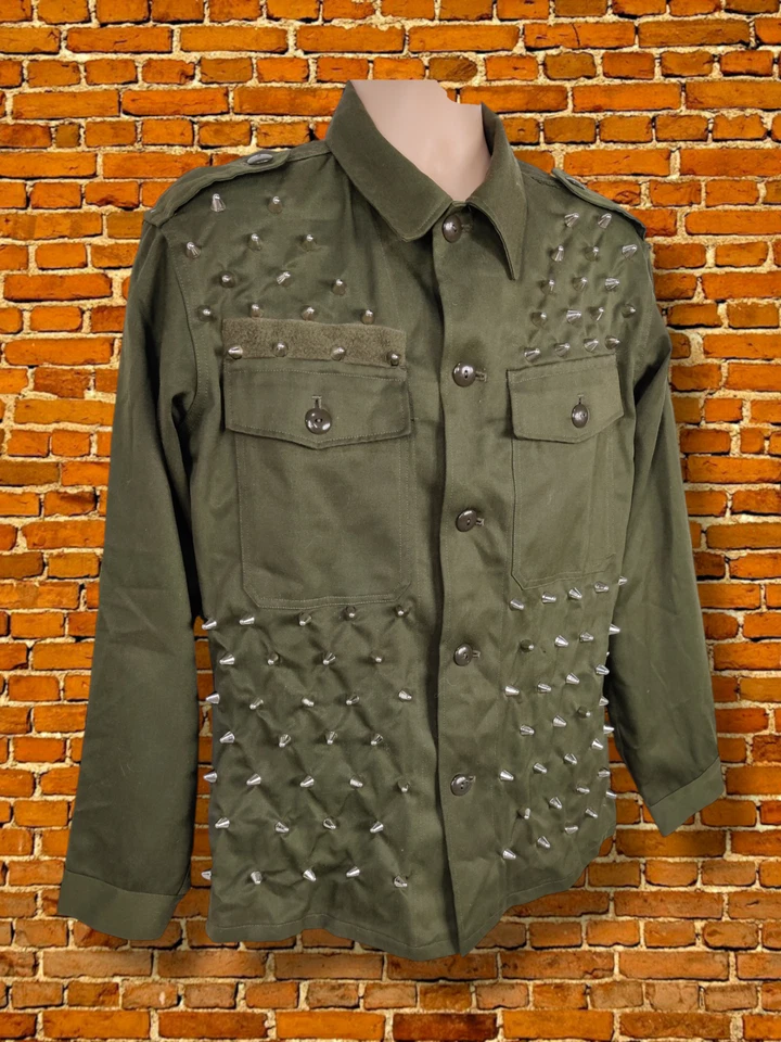 HEERESEIGENTUM SIZE 96-100 GREEN AUSTRIAN MILITARY JACKET CUSTOM STUDDED PUNK - Image 2 of 4