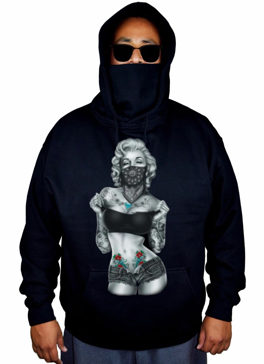 Mens Marilyn Monroe Standing Bandana Mask Hoodie Sexy Weed Tattoo