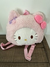 Linda mochila pequeña de felpa rosa con cabeza de gatito con bolsa con cremallera