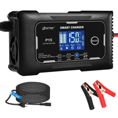 2024 Auto Batterie Ladegerät Reparatur Akku Starthilfe 12V 24V 15A PKW LKW P15