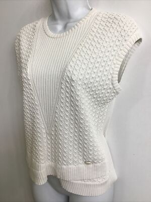 Chanel Top White Sleeveless Cotton Knit Crew Multi-Pattern Size 40