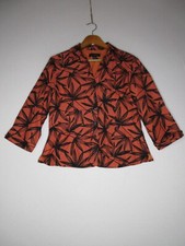 Silk Land Womens Floral Print Button-Up Blouse Long Sleeve Collared Sz M Orange