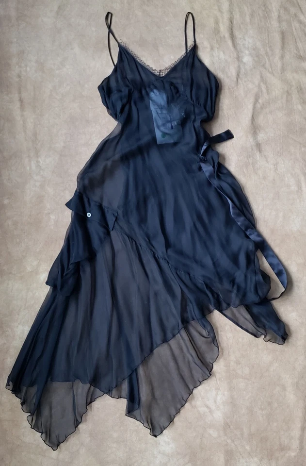 John Richmond Black Silk Handkerchief Hem Slip Dress S NWTs  - Image 2 of 4
