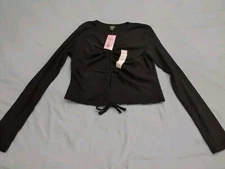 Wild Fable Target Long Sleeve Cropped Gathered Top T Shirt Black Womens Medium 