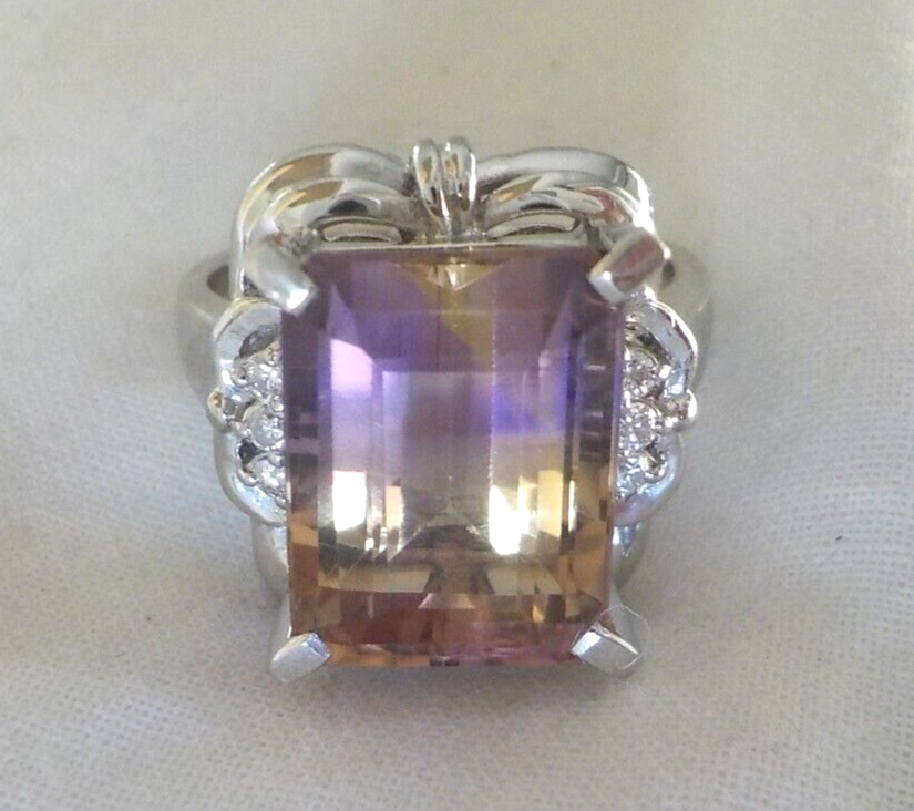 Heavy Solid Platinum Solitaire Ametrine Diamond R… - image 10