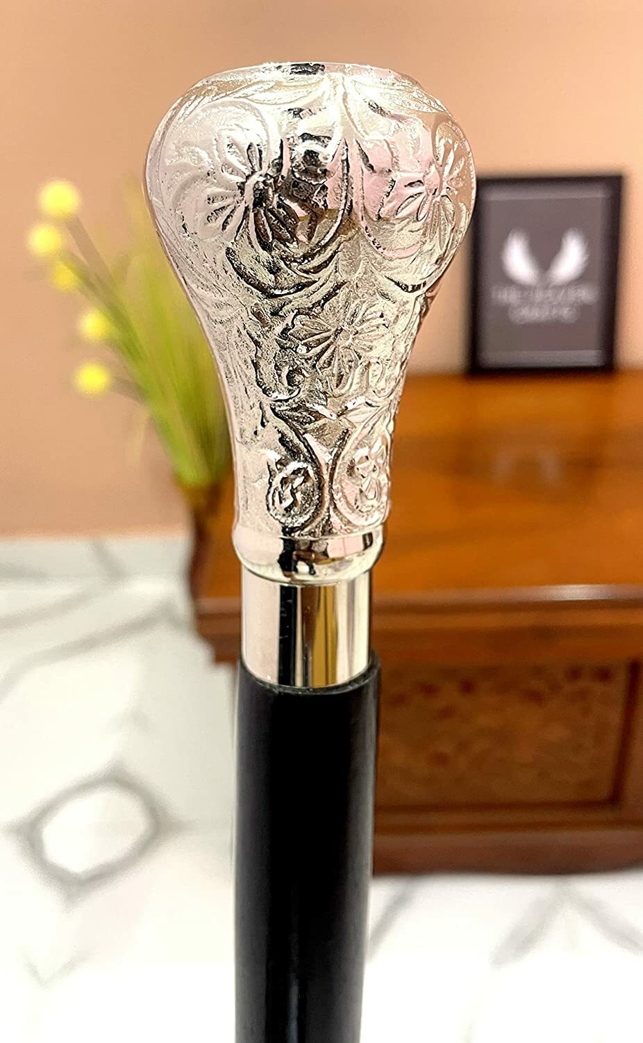 Solid Brass Handle Silver Shiny Designer Walking … - image 3