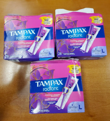 3 Boxes of 28: Tampax Radiant Tampons *Light* Unscented DAMG BOXES - W6A