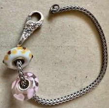 Original Trollbeads LAA 925 Sterling Silver Floral Clasp Charm Bracelet 2 Beads