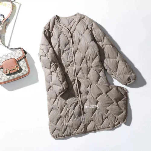 Damen Daunenjacke 90% Entendaunenmantel V-Ausschnitt lang Daunen Puffer Jacket - Bild 16 von 23