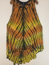 AQUA BLUE Boho Hippie SUN DRESS Lounge Wear Tie Dye ARTSY MULTI-Level OS