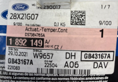 Ford Temperature Actuator Control Unit 1892149 Genuine OE for sale 