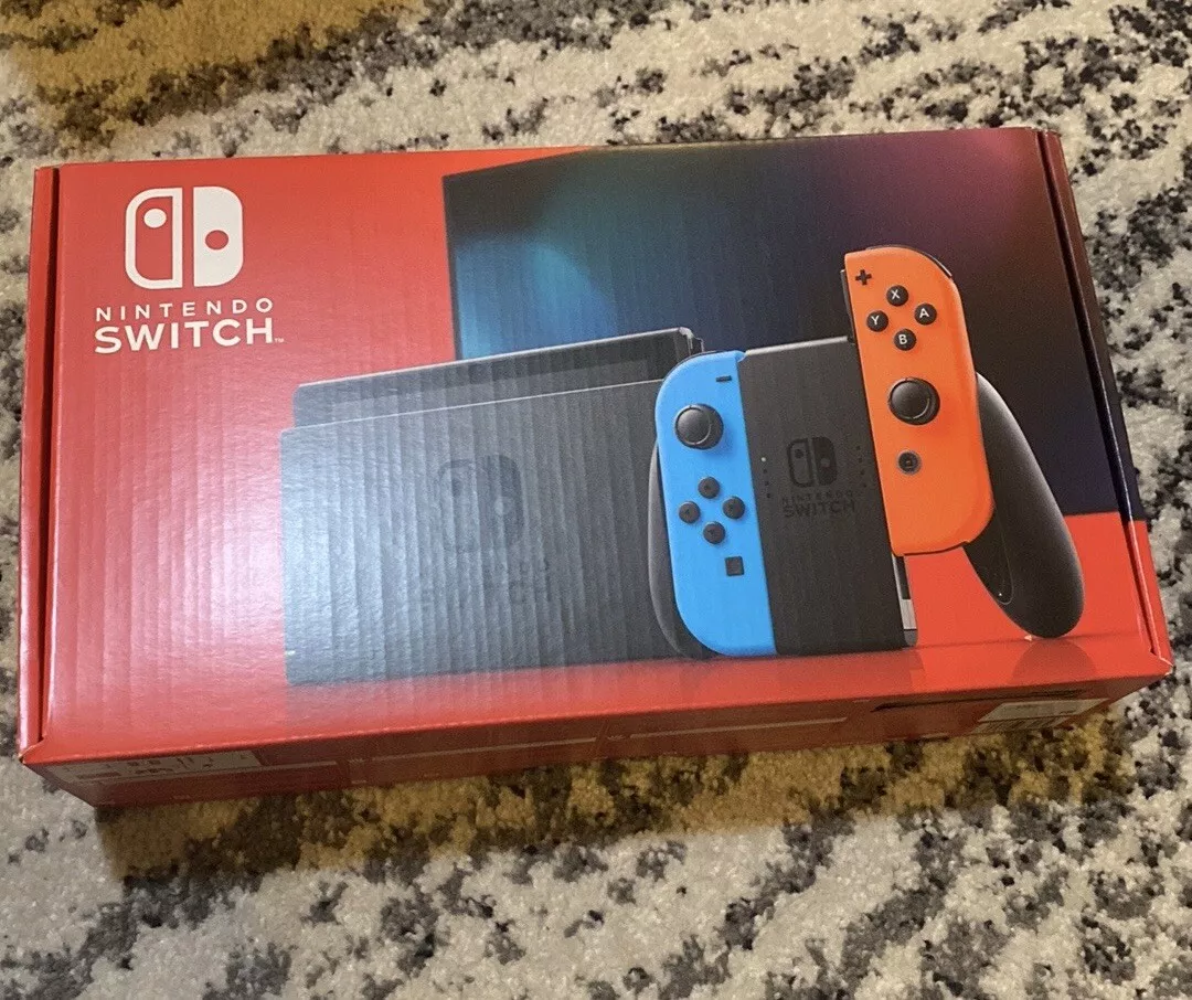 Nintendo Switch with Neon Blue and Neon Red Joy Con