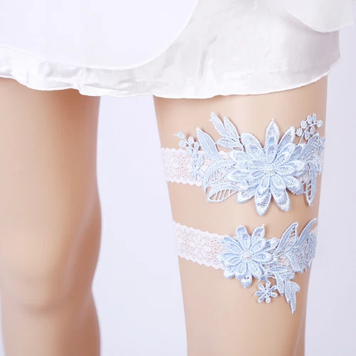 Bella giarrettiera da sposa in pizzo floreale fiori ricamati anello gamba cintura 10 colori - Foto 9 di 30