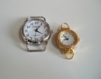 SET OF 2 SILVER, GOLD FINISH DIAL WATCH FACES FOR BEADING,RIBBON OR OTHER USE