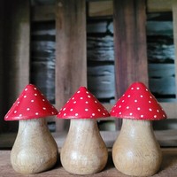 3 X Fliegenpilz Pilz Holzpilz Rot 7.5 Cm Holz Dekopilze Deko Herbstdeko Pilze