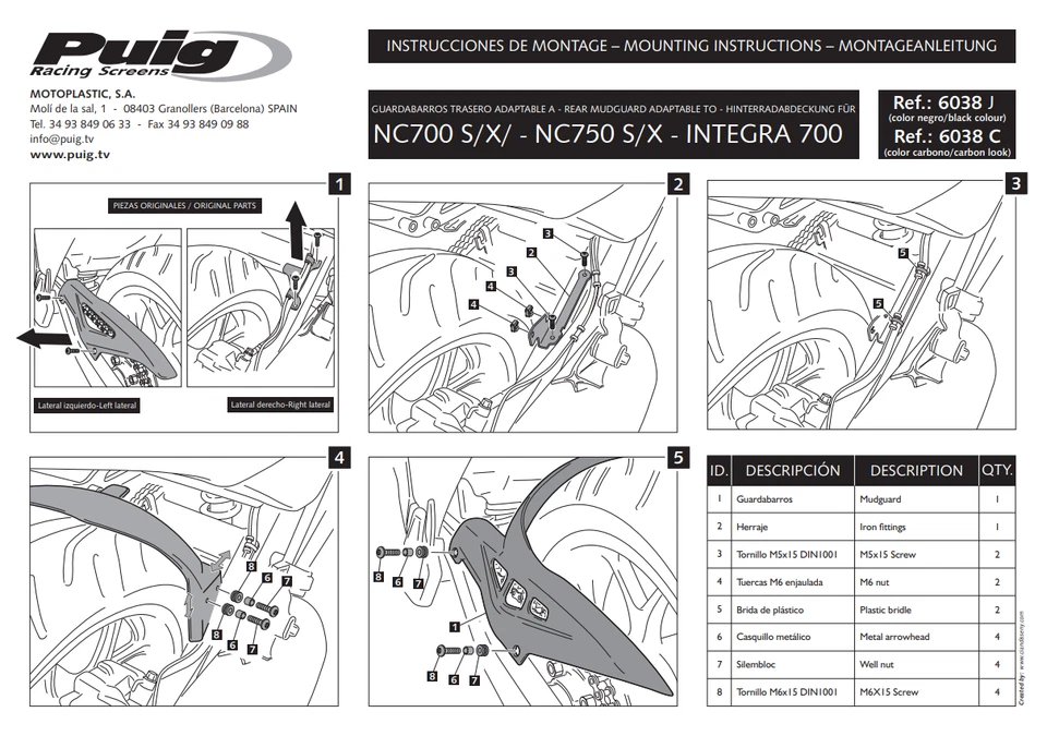 Guardabarros Puig Hugger negro mate HONDA NC700X 12 - 13 NC750X 14 - 24 Foto 3 de 4