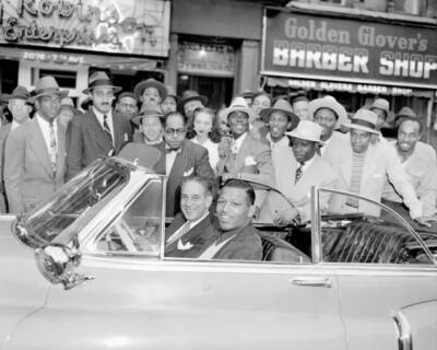 Sugar Ray Robinson with Mayor Vincent Impellitteri in his pink Cad .. Old Photo