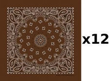100% Cotton Made in USA Bandanna (Cocoa Brown) DOZEN Paisley 22" x 22"