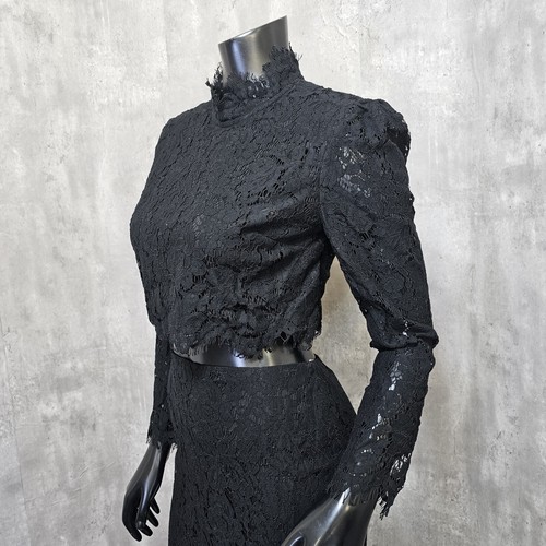 Fame and Partners US4 Black Lace 2 Piece Outfit Set Top & Maxi Skirt Formal - Picture 11 of 14