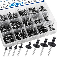 800Pcs Black Pop Rivets with Large Flange Rivets Assortment Kit 7-Sizes Large He