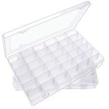 2 Pack 36 Grid Plastic Bead Organizer Box, Adjustable Dividers, Sewing, Craft