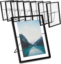 Wedding Floating Glass Picture Frames - 8-Pack, Black, 6.9" X 8.9", for 5" X 7" 