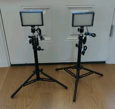 Pair LED Photo/Video Lights 15W USB 5V/3A Tilt Pivot Extend Tripod Dimmer Switch