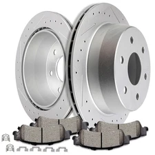 Rear Brake Rotors Ceramic Pads For Chevrolet Tahoe GMC Yukon Sierra Drilled Slot