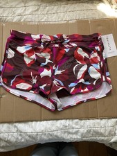 Athleta Swim Short Women L Surge Swim Short Floral Burgundy Stretch Beachwear