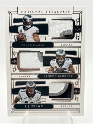 2025 National Treasures Jalen Hurts A.J. Brown Saquon Barkley Trio Patch #/99 J