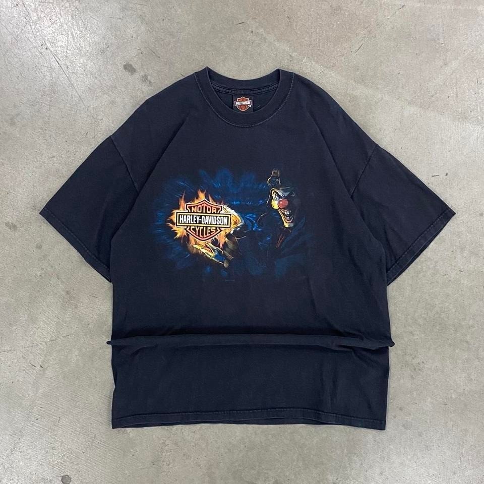 Vintage 90s Harley Davidson Biker Clown Grand Teton Idaho Falls Flames Shirt XL