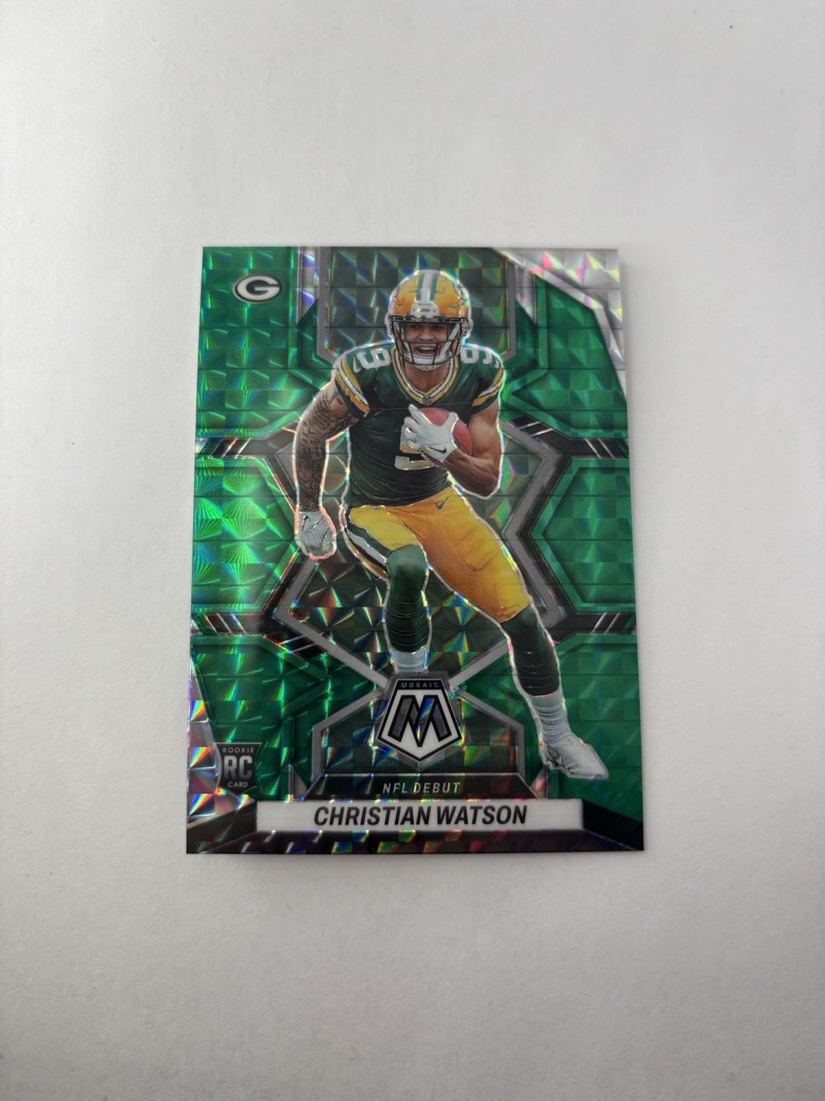 2022 Panini Mosaic Christian Watson Rookie Green Mosaic Prizm RC #327 Packers SP