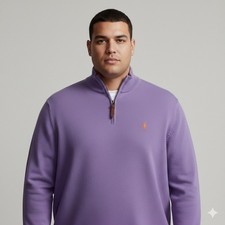 Polo Ralph Lauren Mens XXL Heather Purple Cotton Quarter Zip Pullover Sweater