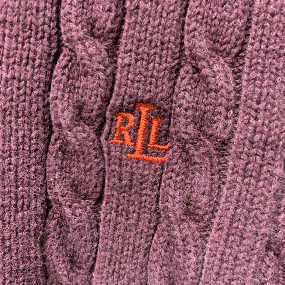 VTG Ralph Lauren Sweater Youth Kids Large Maroon Cable Knit Crewneck Pullover - Image 4 of 4