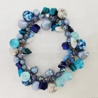 Art Glass Blue Cha Cha Beaded Charm Stretch Bracelet Vintage Costume Jewelry