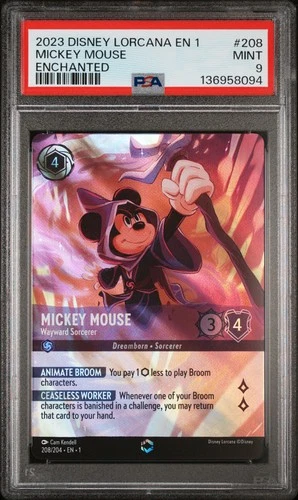 2023 DISNEY LORCANA EN 1-ENCHANTED #208 MICKEY MOUSE WAYWARD SORCERER PSA 9