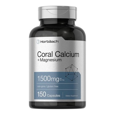 Calcio de Coral 1500mg + Magnesio, Vitamina C y D3 600 UI, Sin OMG, 150 Cápsulas
