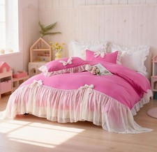 IHOUSTRIY Duvet Cover Full Size, Ruffle Beddding Set with Bowtie, 3 Pieces Co...