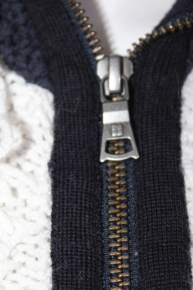 Chaqueta Suéter BCBG Max Azria Mujer Tejido Grueso Flecos Blanco Azul Marino Talla XXS Foto 4 de 4