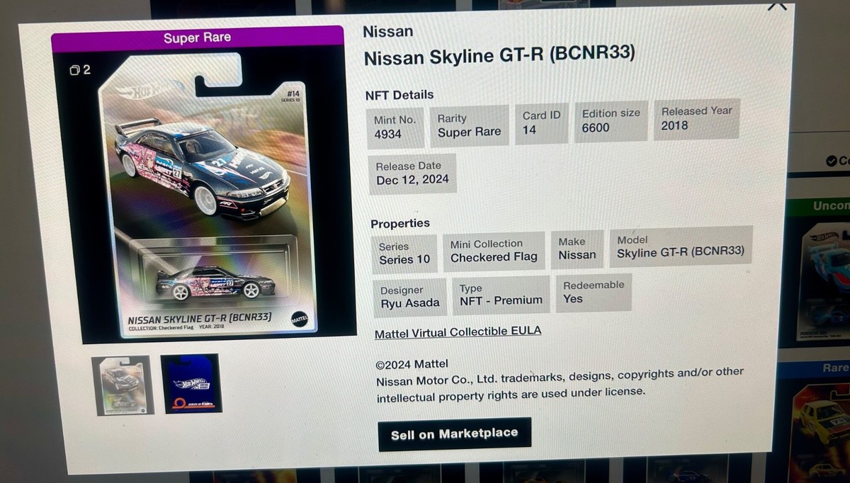 Hot Wheels Checkered Flag NFTG Garage Nissan Skyline GT-R