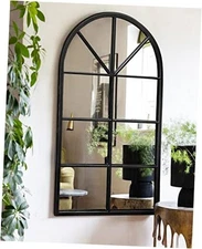  Arched Wall Mounted Mirror, 24"x42" Farmhouse 42"L x 24"W Window a - Black