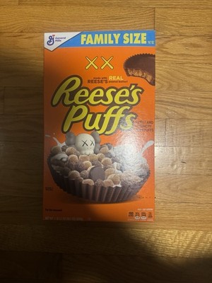 Reese's Puffs x Kaws Family Size Cereal Box New Unopened Sealed Promotional Box