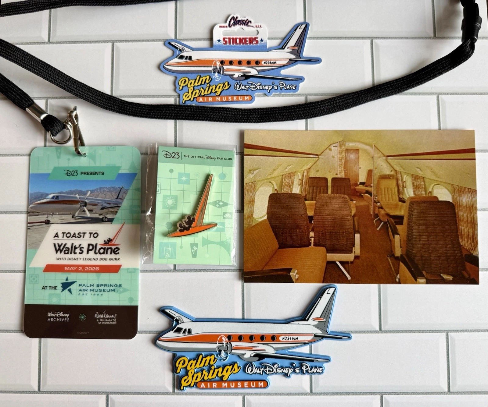 A Toast To Walt’s Plane D23 Private Event Logo Pin, Magnet, Sticker, & Postcard