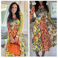 Zimmermann Estelle Midi Dress Sz 1 (AU 10 / 6 US)  Orange Floral Linen 70s Boho